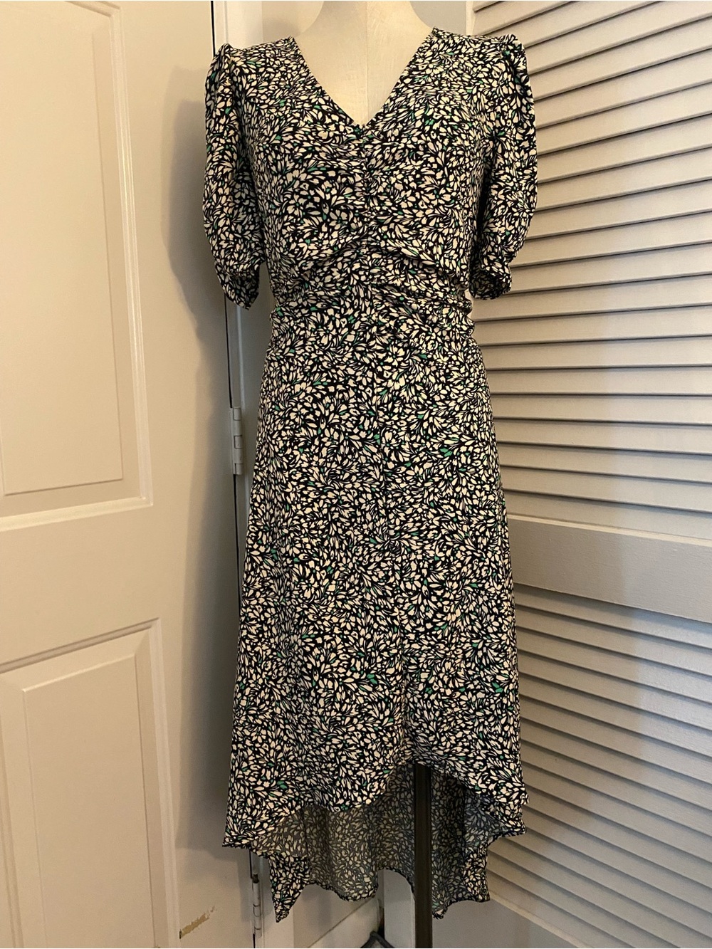 a new day Black and White Floral Asymmetrical Midi Dress- Size Medium